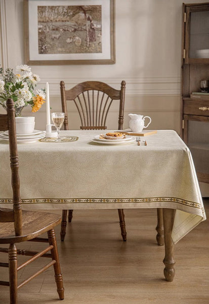 Cream Color Table Cover for Dining Room Table, French Style Tablecloth for Dining Table, Modern Rectangle Tablecloth for Oval Table-Grace Painting Crafts