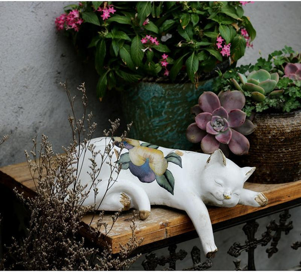 Lovely Cat Statue for Garden Ornament, Sleeping Cats Resin Statues, Garden Courtyard Decoration, Villa Outdoor Decor Gardening Ideas, House Warming Gift-Grace Painting Crafts