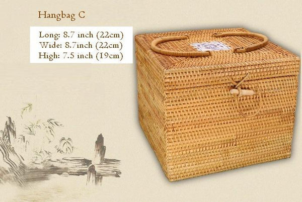 Rattan Wicker Serving Basket, Storage Baskets for Picnic, Kitchen Storage Baskets, Woven Storage Baskets with Lid-Grace Painting Crafts