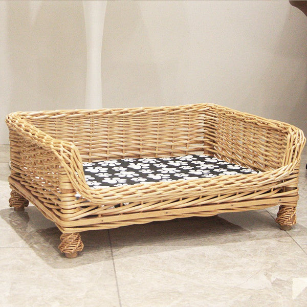 Hand Woven Rattan Cat Beds, Extra Large Natural Wicker Dog Bed with Washable Cushion for Indoor Cats and Dogs-Grace Painting Crafts