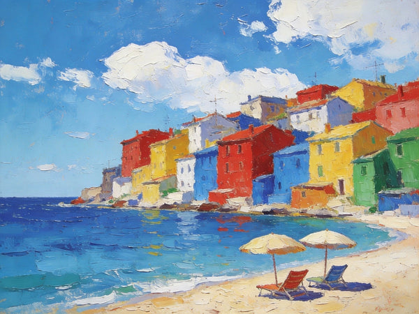 Small Landscape Paintings on Canvas, Coastal Town Charming Landscape, Landscape Canvas Paintings, Hand Painted Canvas Art, Heavy Texture Oil Paintings, Original Oil Paintings-Grace Painting Crafts