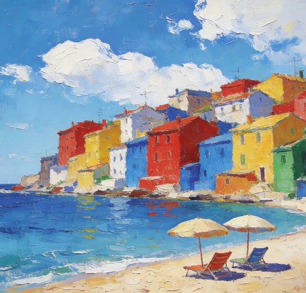 Small Landscape Paintings on Canvas, Coastal Town Charming Landscape, Landscape Canvas Paintings, Hand Painted Canvas Art, Heavy Texture Oil Paintings, Original Oil Paintings-Grace Painting Crafts