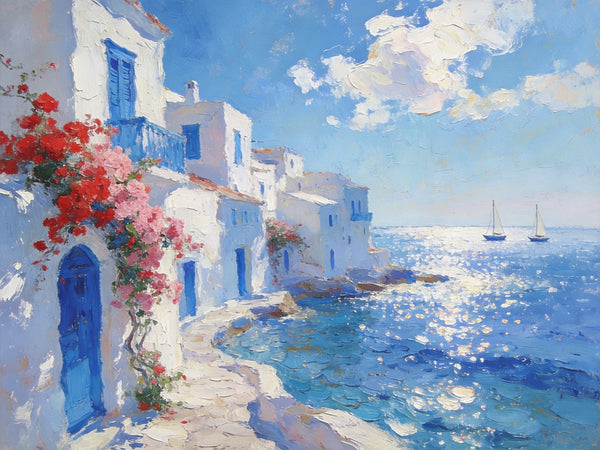 Idyllic Aegean Landscape, Small Oil Paintings, Heavy Texture Artwork, Hand Painted Canvas Art, Landscape Canvas Paintings, Original Canvas Paintings-Grace Painting Crafts