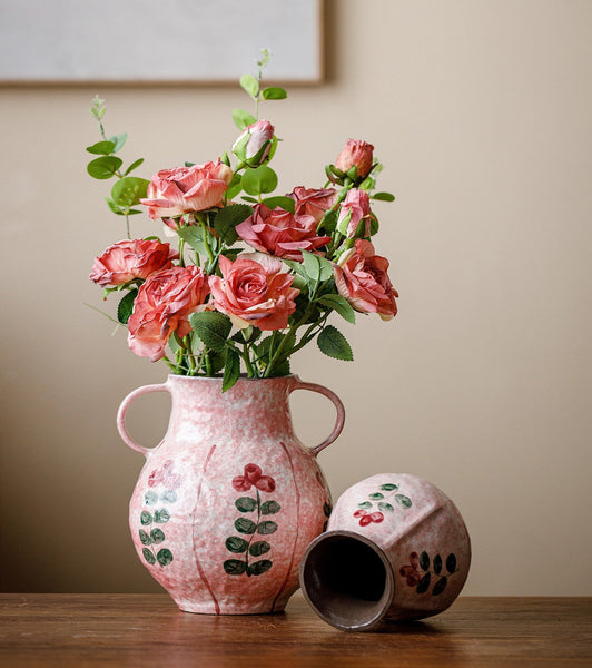Handmade Water Holding Flower Vases, Rustic Pottery Flower Vases, Small Flower Vases on Table, Pink Bud Vases-Grace Painting Crafts