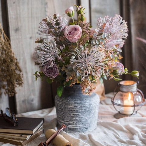Modern Artificial Flowers for Home Decoration, Rose Flowers, Eucalyptus Globulus, Holly Leaf, Bedroom Flower Arrangement Ideas, Spring Flower Arrangement for Living Room-Grace Painting Crafts