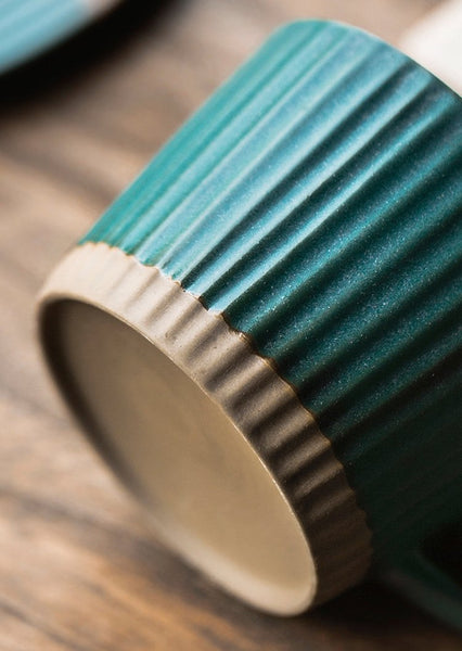 White Ceramic Coffee Cups, Pottery Coffee Cups, Cappuccino Coffee Mug, Coffee Cup and Saucer Set, Coffee Cup for Sale, Tea Cup, White / Green / Blue / Yellow-Grace Painting Crafts