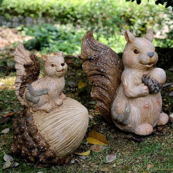 Large Squirrel with Pine Cones Statue for Garden, Animal Statue for Garden Ornament, Villa Outdoor Decor Gardening Ideas-Grace Painting Crafts