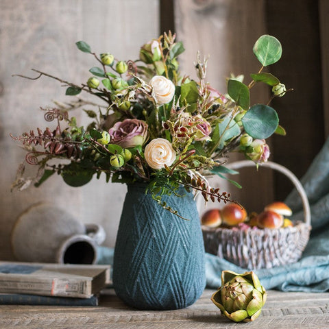 Eucalyptus leaves, Rose, Ranunculus Asiaticus Flowers, Beautiful Modern Flower Arrangement for Living Room, Ctreative Artificial Floral for Home Decoration-Grace Painting Crafts