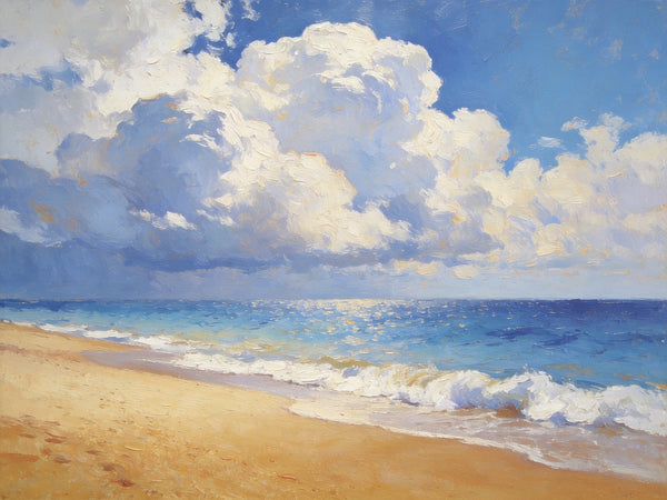 The Beach in the Afternoon, Small Landscape Paintings on Canvas, Landscape Canvas Paintings, Hand Painted Canvas Art, Heavy Texture Oil Paintings, Original Oil Paintings-Grace Painting Crafts