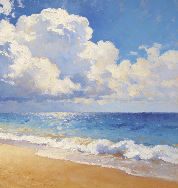 The Beach in the Afternoon, Small Landscape Paintings on Canvas, Landscape Canvas Paintings, Hand Painted Canvas Art, Heavy Texture Oil Paintings, Original Oil Paintings-Grace Painting Crafts