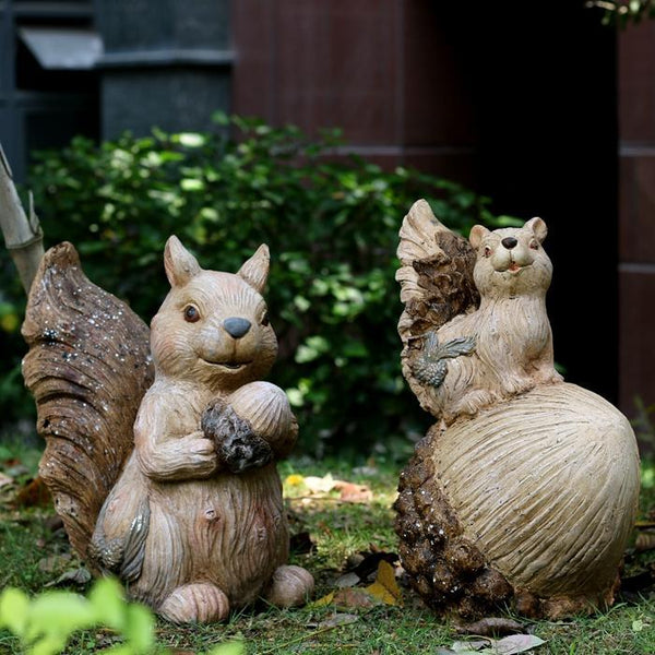 Large Squirrel with Pine Cones Statue for Garden, Animal Statue for Garden Ornament, Villa Outdoor Decor Gardening Ideas-Grace Painting Crafts