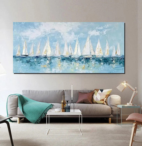 Large Wall Art Ideas for Living Room, Paintings for Living Room, Acrylic Painting on Canvas, Modern Paintings for Bedroom, Sail Boat Painting, Original Canvas Art-Grace Painting Crafts