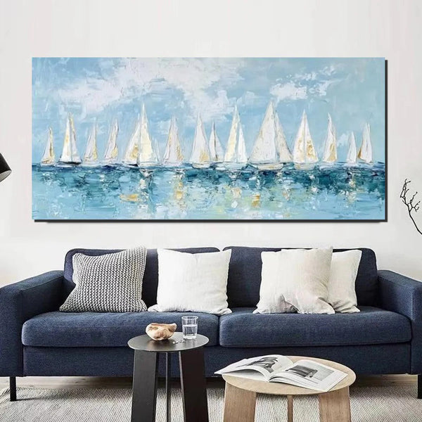 Large Wall Art Ideas for Living Room, Paintings for Living Room, Acrylic Painting on Canvas, Modern Paintings for Bedroom, Sail Boat Painting, Original Canvas Art-Grace Painting Crafts