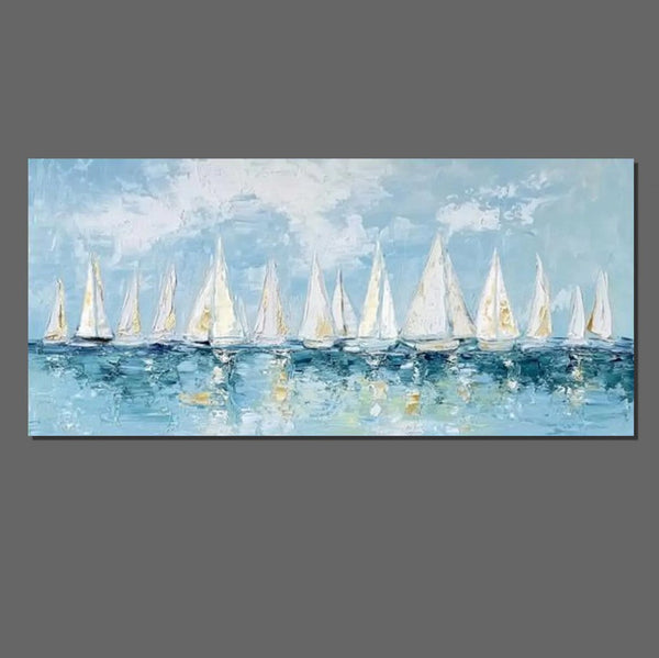Large Wall Art Ideas for Living Room, Paintings for Living Room, Acrylic Painting on Canvas, Modern Paintings for Bedroom, Sail Boat Painting, Original Canvas Art-Grace Painting Crafts