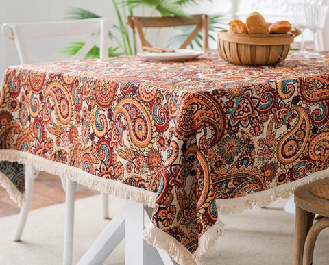 Large Modern Linen Tablecloths, Oriental Rectangular Table Covers for Coffee Table, Bohemian Rectangular Tablecloth for Oval Table-Grace Painting Crafts