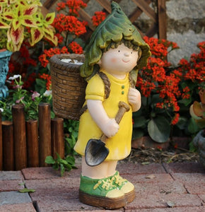 Large Boy Cart and Girl Carry Basket Statues, Flower Pot, Garden Courtyard Ornament, Gardening Ideas, House Warming Gift-Grace Painting Crafts