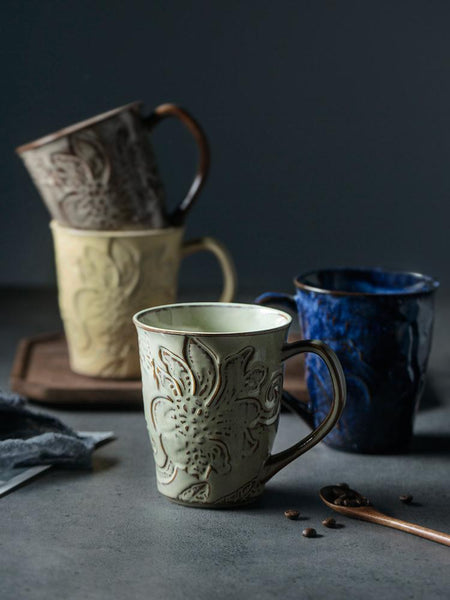 Green Ceramic Coffee Mug, Birthday Gifts, Stoneware Coffee Mugs, Handmade Pottery Coffee Mug, Large Capacity Coffee Cups-Grace Painting Crafts