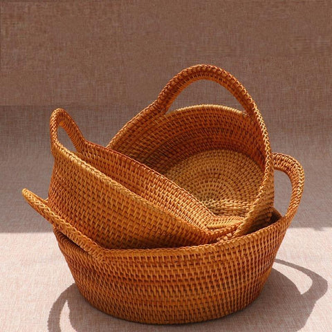 Round Storage Baskets, Storage Baskets for Shelves, Rattan Storage Basket, Woven Storage Basket for Kitchen, Set of 3-Grace Painting Crafts