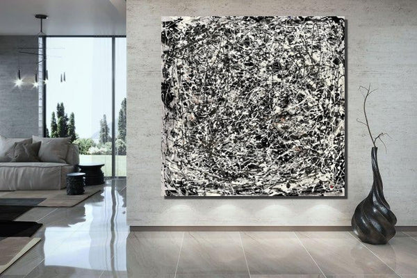 Modern Paintings for Dining Room, Hand Painted Wall Painting, Abstract Canvas Painting, Extra Large Abstract Artwork, Black Abstract Canas Art-Grace Painting Crafts