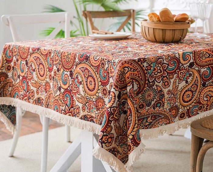 Oriental Rectangular Table Covers for Coffee Table, Large Modern Linen Tablecloths, Bohemian Rectangular Tablecloth for Oval Table-Grace Painting Crafts