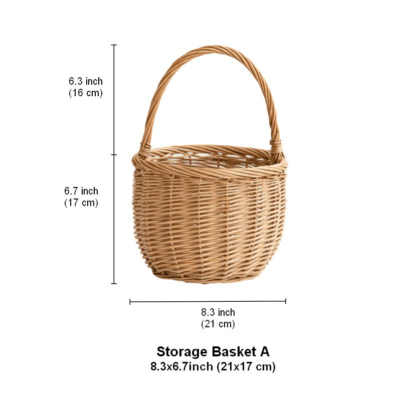 Wicker Storage Basket for Kitchen, Hand-woven Picnic Food Basket with Handle, Willow Weaving Baskets for Vegetable, Natural Fruit Basket, Storage Basket for Shelves-Grace Painting Crafts