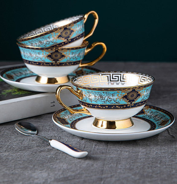 Unique Tea Cup and Saucer in Gift Box, 7.4 oz British Ceramic Coffee Cups, Porcelain Tea Cup Set for Office-Grace Painting Crafts