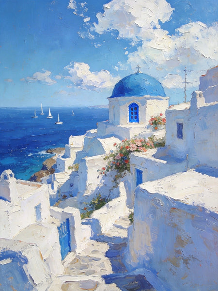 Buy Original Paintings, Harmony of Aegean Hues, Small Paintings On Canvas, Original Landscape Art, Hand Painted Canvas Art, Heavy Texture Wall Art Paintings-Grace Painting Crafts