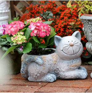 Large Cat Statue, Sitting Cat Flower Pot Statue, Pet Statue for Garden Courtyard Ornaments, Villa Outdoor Decor Gardening Ideas-Grace Painting Crafts