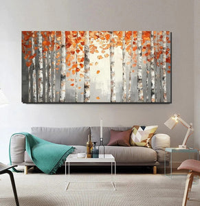 Large Wall Art for Bedroom, Modern Paintings for Living Room, Acrylic Painting on Canvas, Palette Knife Canvas Art, Autumn Birch Tree Painting, Original Canvas Art-Grace Painting Crafts