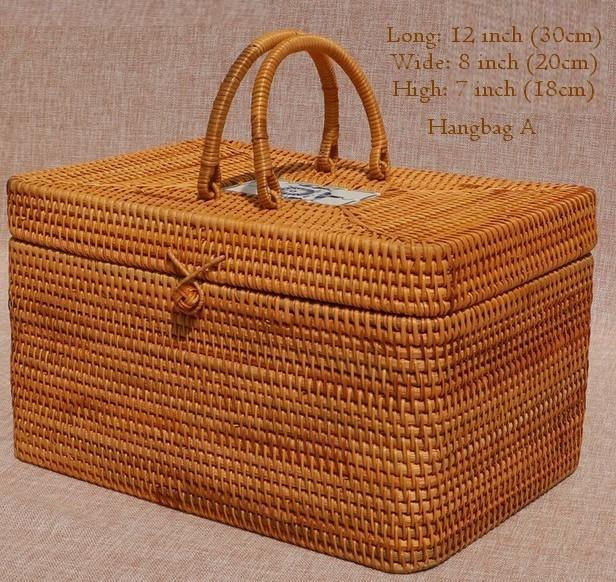 Rattan Wicker Serving Basket, Storage Baskets for Picnic, Kitchen Storage Baskets, Woven Storage Baskets with Lid-Grace Painting Crafts