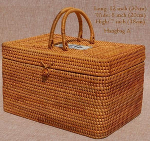 Rattan Wicker Serving Basket, Storage Baskets for Picnic, Kitchen Storage Baskets, Woven Storage Baskets with Lid-Grace Painting Crafts