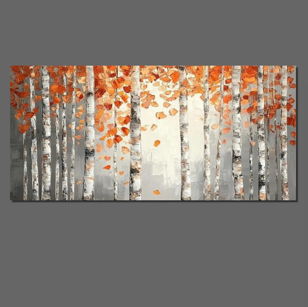 Large Wall Art for Bedroom, Modern Paintings for Living Room, Acrylic Painting on Canvas, Palette Knife Canvas Art, Autumn Birch Tree Painting, Original Canvas Art-Grace Painting Crafts