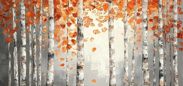 Large Wall Art for Bedroom, Modern Paintings for Living Room, Acrylic Painting on Canvas, Palette Knife Canvas Art, Autumn Birch Tree Painting, Original Canvas Art-Grace Painting Crafts