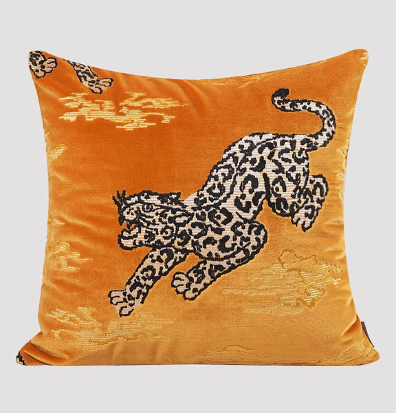 Contemporary Modern Sofa Pillows, Yellow Embroidery Tiger Pattern Pillows for Couch, Decorative Throw Pillows for Bedroom, Large Modern Sofa Pillow for Living Room-Grace Painting Crafts