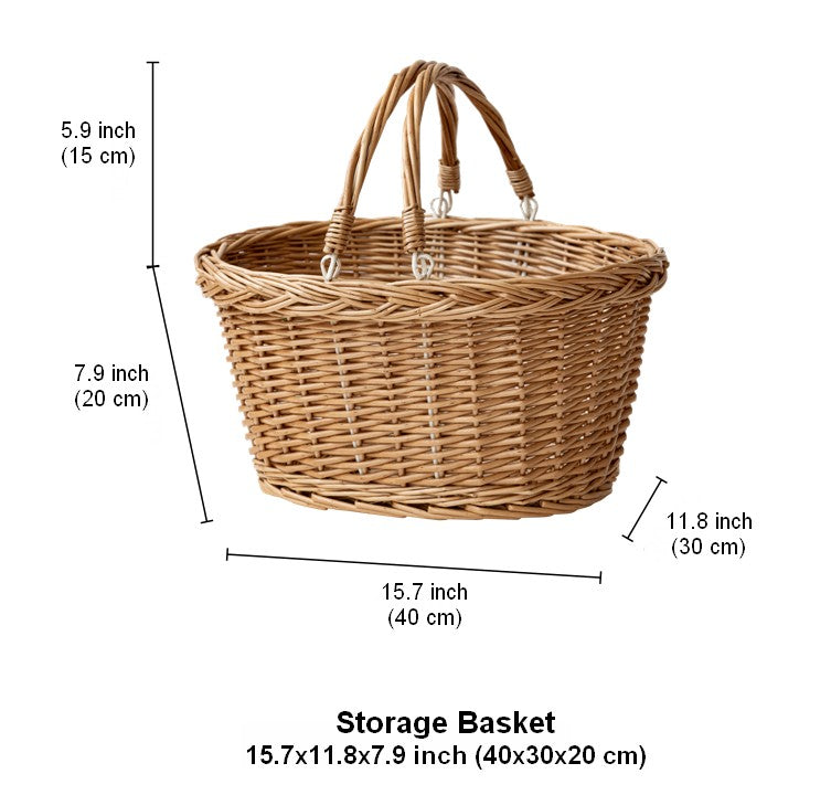 Kitchen Storage Baskets, Small Picnic Food Basket with Handle, Natural Hand-woven Wicker Storage Basket, Willow Weaving Baskets for Vegetable, Natural Fruit Basket-Grace Painting Crafts