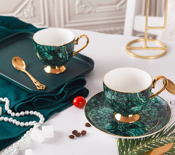 Beautiful British Green Tea Cups, Unique Porcelain Cup and Saucer, Royal Ceramic Coffee Cups, Creative Bone China Porcelain Tea Cup Set-Grace Painting Crafts