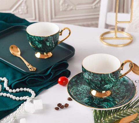 Beautiful British Green Tea Cups, Unique Porcelain Cup and Saucer, Royal Ceramic Coffee Cups, Creative Bone China Porcelain Tea Cup Set-Grace Painting Crafts
