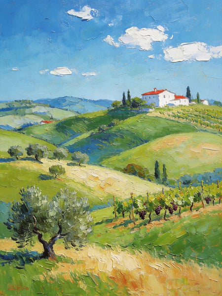Canvas Paintings for Bedroom, Tranquil Tuscan Hills, Heavy Texture Artwork, Small Oil Paintings, Hand Painted Canvas Art, Original Landscape Paintings-Grace Painting Crafts