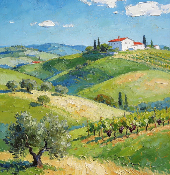 Canvas Paintings for Bedroom, Tranquil Tuscan Hills, Heavy Texture Artwork, Small Oil Paintings, Hand Painted Canvas Art, Original Landscape Paintings-Grace Painting Crafts