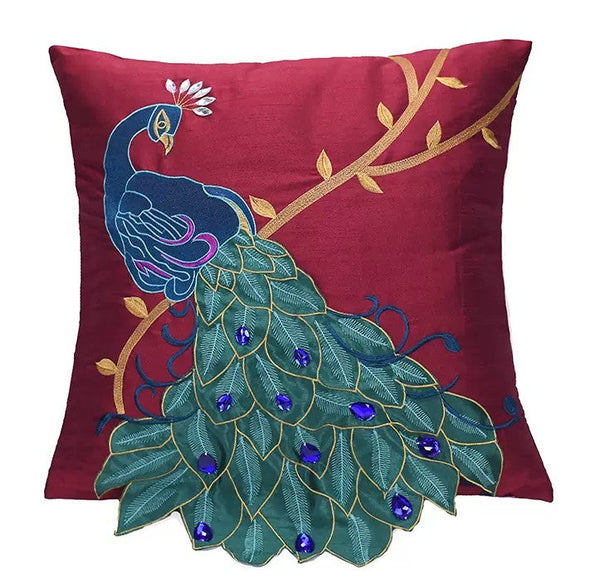 Embroider Peacock Cotton and linen Pillow Cover, Beautiful Decorative Throw Pillows, Decorative Sofa Pillows, Decorative Pillows for Couch-Grace Painting Crafts