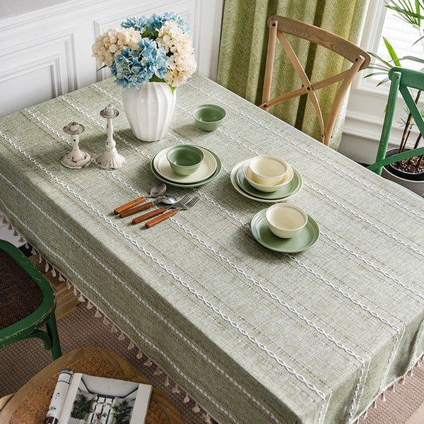 Rectangular Tablecloth for Sale, Modern Table Cloths for Dining Room, Kitchen Rectangular Table Covers, Farmhouse Green Cotton and Linen Table Cloth-Grace Painting Crafts