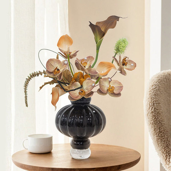 Unique Contemporary Vases for Modern Home Decor, Black Glass Bud Vases, Handmade Liuli Vases, Centerpiece Vases on Table, Black Glaze Vase-Grace Painting Crafts