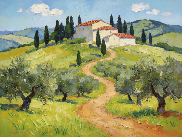 Serene Tuscan Landscape, Original Landscape Paintings, Landscape Canvas Paintings, Buy Paintings Online, Hand Painted Canvas Art-Grace Painting Crafts
