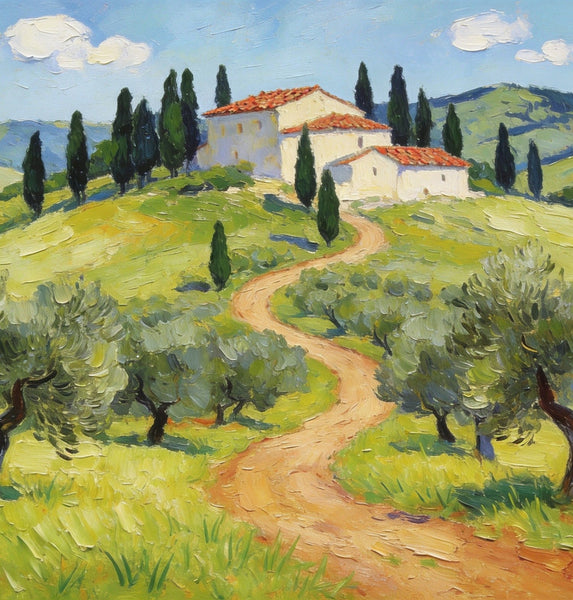 Serene Tuscan Landscape, Original Landscape Paintings, Landscape Canvas Paintings, Buy Paintings Online, Hand Painted Canvas Art-Grace Painting Crafts