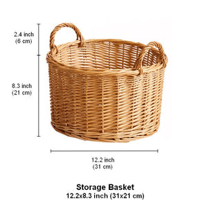 Small Picnic Fruit Basket with Handle, Kitchen Storage Baskets, Natural Hand-woven Wicker Round Storage Basket, Small Willow Weaving Baskets for Vegetable, Natural Fruit Storage Basket-Grace Painting Crafts