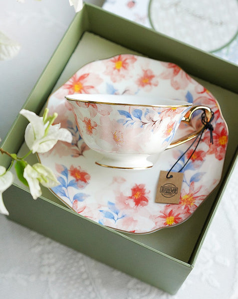 Flower Porcelain Tea Cup Saucer Set, Unique Tea Cup and Saucer in Gift Box,British Royal Ceramic Cups for Traditional Afternoon Tea, Elegant Ceramic Coffee Cups-Grace Painting Crafts