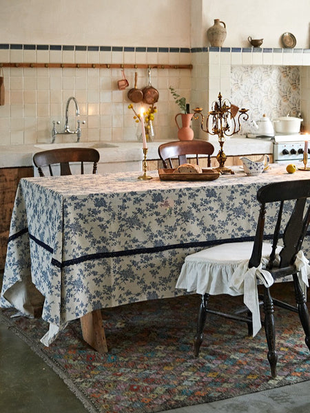 Extra Large Vintage Rectangle Tablecloth for Dining Room Table, Rustic Farmhouse Table Cover for Kitchen, French Flower Pattern Tablecloth for Round Table-Grace Painting Crafts