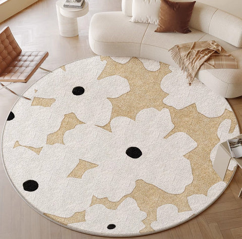 Circular Rugs for Dining Table, Abstract Contemporary Rugs for Bedroom, Modern Round Rugs under Coffee Table, Modern Cream Color Rugs for Living Room-Grace Painting Crafts