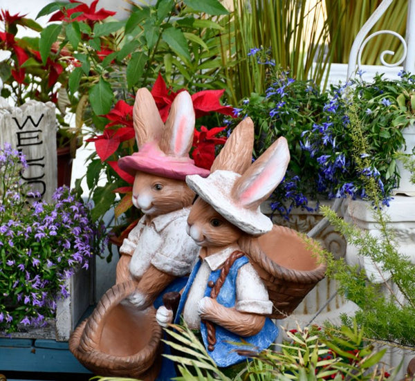Garden Courtyard Ornaments, Large Rabbit Statue for Garden, Villa Outdoor Decor Gardening Ideas, Bunny Flowerpot, Modern Garden Sculptures-Grace Painting Crafts