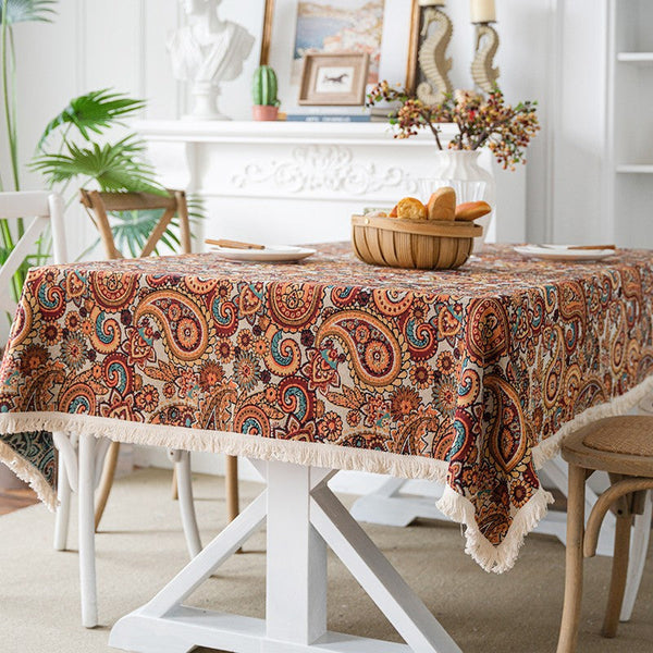 Large Modern Linen Tablecloths, Oriental Rectangular Table Covers for Coffee Table, Bohemian Rectangular Tablecloth for Oval Table-Grace Painting Crafts